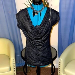 F21 | Metallic Black Short Sleeve Tunic